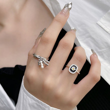 韩版小众设计简约方形花朵小清新开口戒指女ins冷淡风轻奢款指环