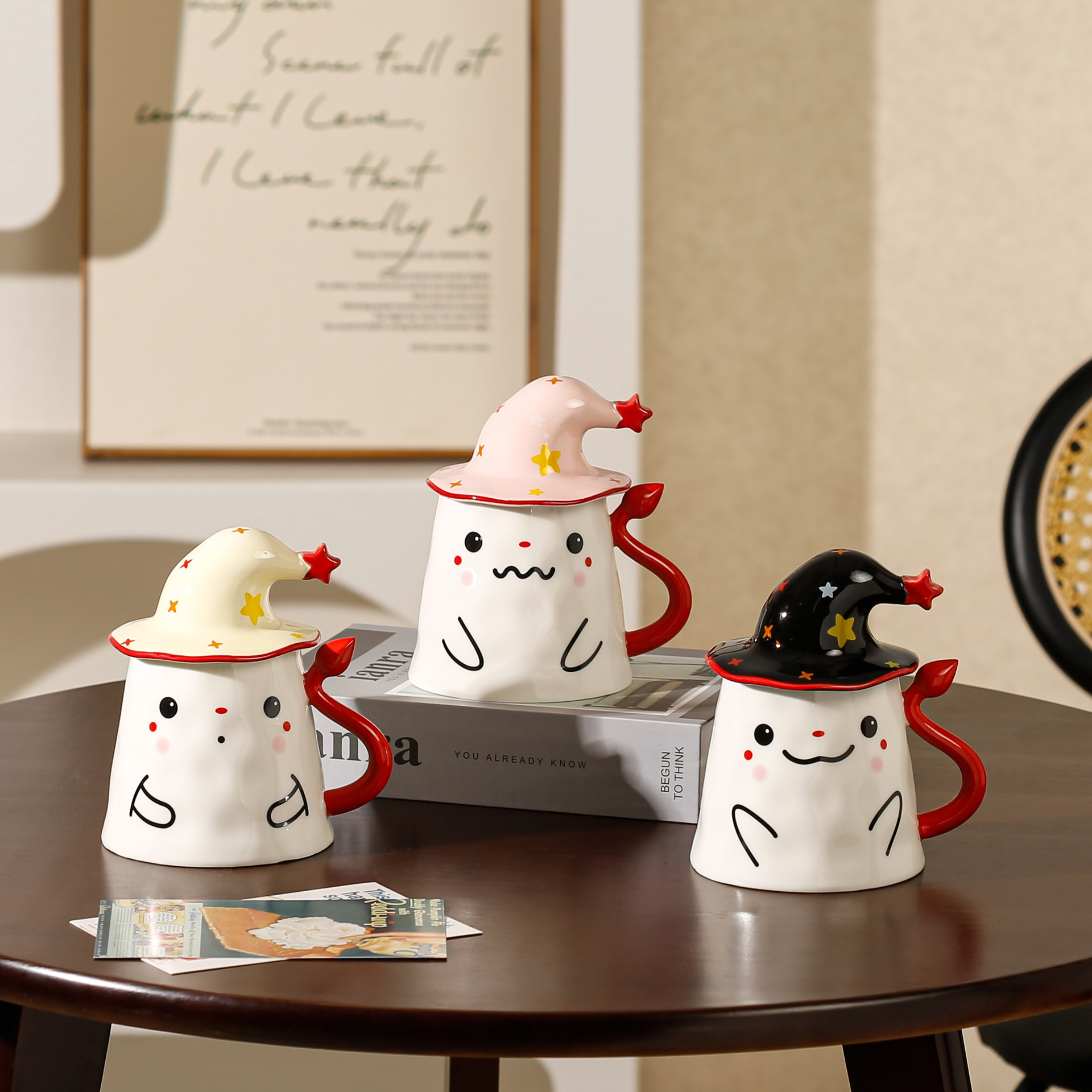 Extraño y extraño taza de cerámica fantasma lindo estilo creativo pareja de alto valor chica taza de vacaciones con tapa