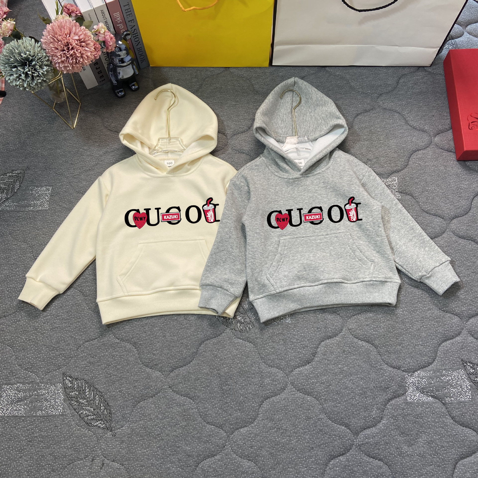 2023 Winter New Casual Hooded Sweater Boys Girls, Two Piece Upholstered and Warm Set for Children_voghion.com