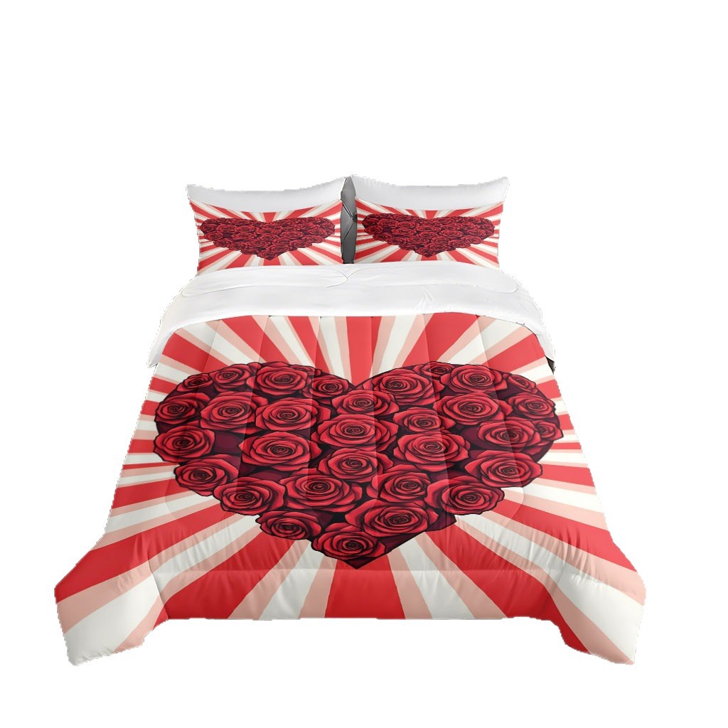 TEMU / JIT transfronterizo romance amor rosa impresión digital 3D 180gms set de edredón suministro directo