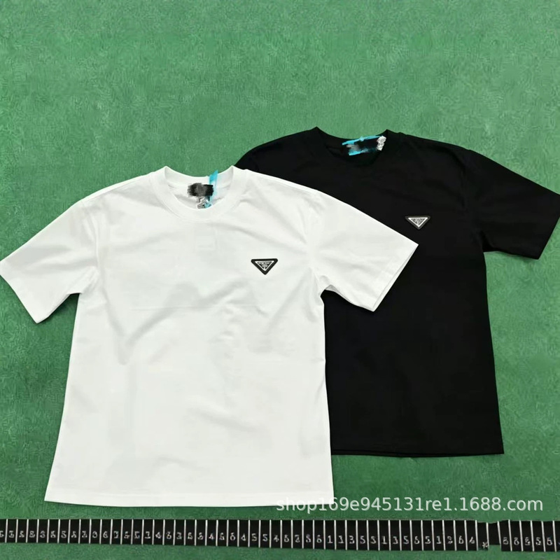 Cross-Border High-End Version of Pujia's New Summer Style Metal Triangle Logo High-Quality Pure Cotton Short-Sleeved T-Shirt for Men and Women Cross-Border High-End Version of Pujia's New Summer Style Metal Triangle Logo High-Quality Pure Cotton Short-Sleeved T-Shirt for Men and Women