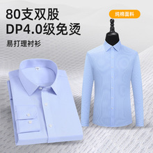 80支DP免烫全棉衬衫春夏薄款修身男士长袖商务职业正装纯色衬衣