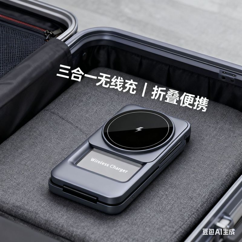 新款磁吸三合一可折叠卡包无线充电器15W快充桌面收纳支架无线充|undefined