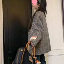时尚小香风彩点粗花呢外套秋冬季新款女羊毛韩版西装外套