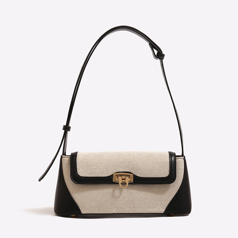 French Style Women's Bags 2025 Summer New Contrast Color Shoulder Underarm Bag Retro Baguette Handbag For Commuting - Thumbnail 7