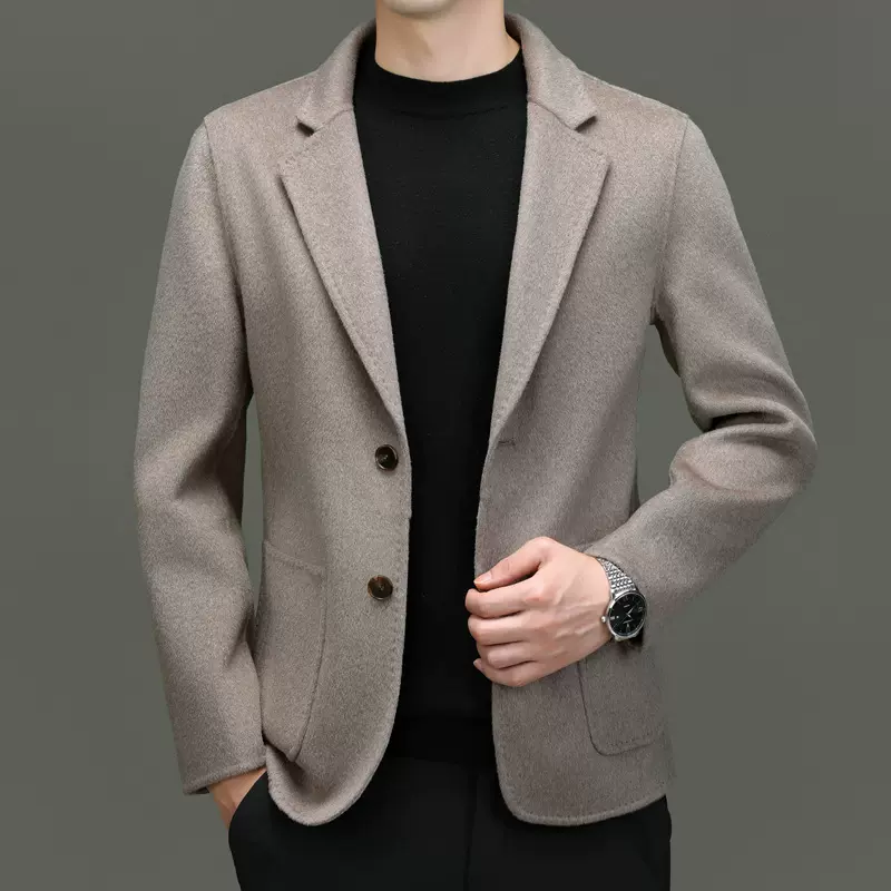 男士轻奢100羊毛西服中青年商务休闲毛呢单西外套纯色双面呢男装