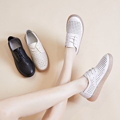 涼鞋復古媽媽鞋軟皮軟底真皮鏤空洞洞鞋休閒鞋厚底大碼女鞋