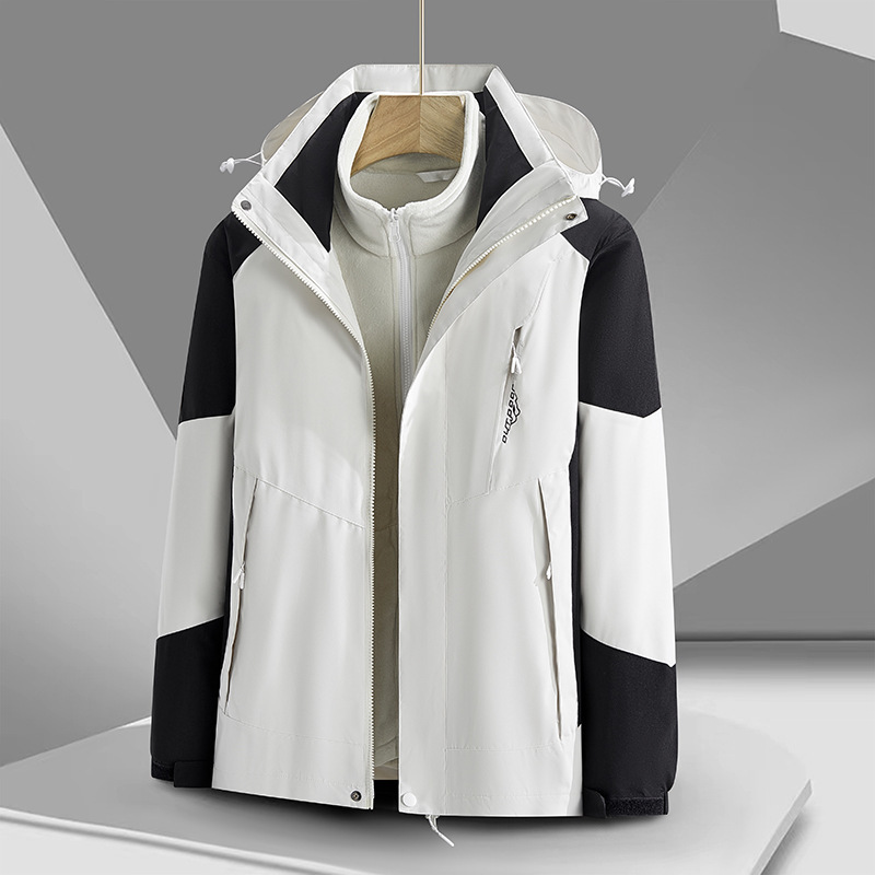 Outdoor jacket men's and women's three-in-one two-piece casual jacket fleece-lined thickened windproof waterproof sports mountaineering suit Outdoor jacket men's and women's three-in-one two-piece casual jacket fleece-lined thickened windproof waterproof sports mountaineering suit