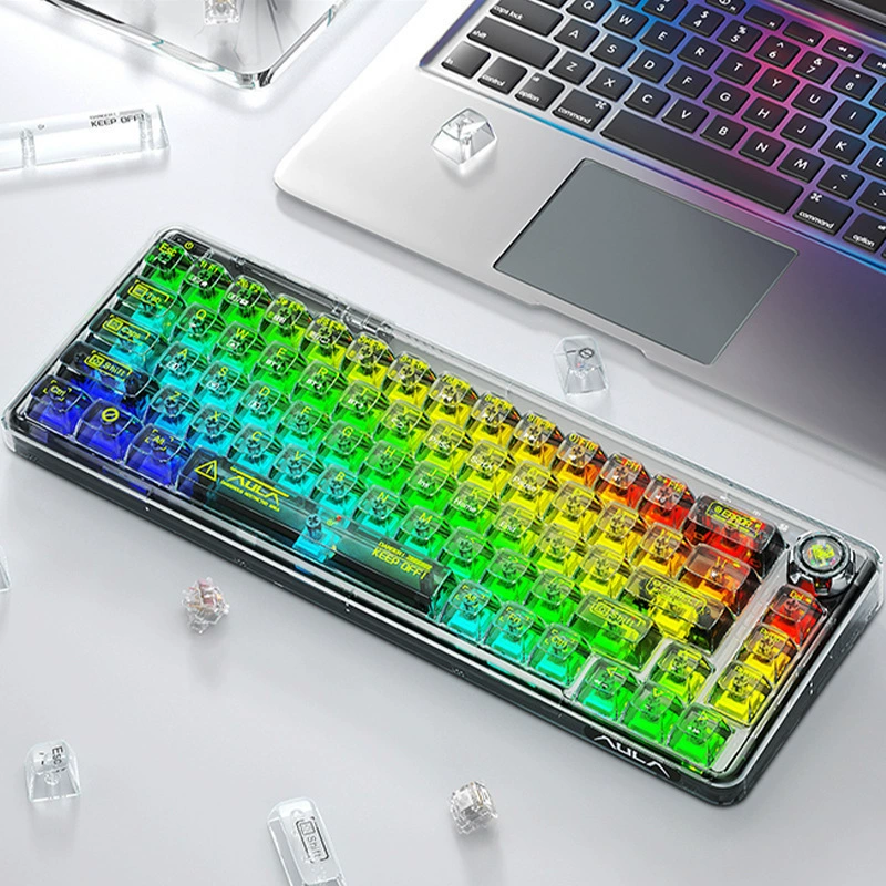 狼蛛 F68 wireless bluetooth mechanical keyboard transparent three-mode gaming RGB key customized hot-swappable keyboard
