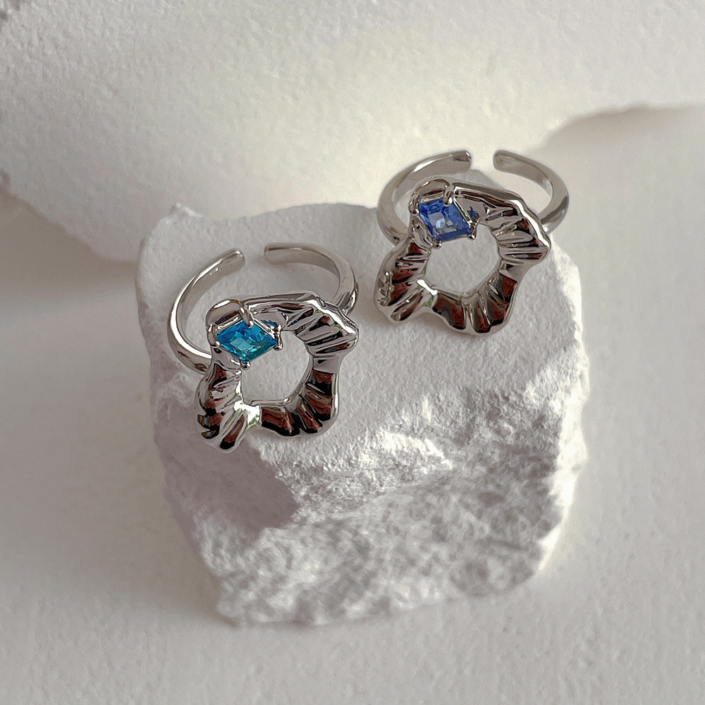 Simple Style Square Copper Inlay Zircon Rings 1 Piece