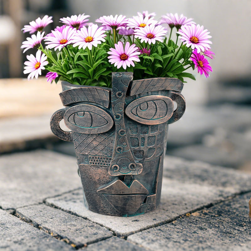 Overseas Hot Sale Picasso Inspired Bronze Face Abstract Flower Pot Resin Garden Home Garden Decoration Ornaments