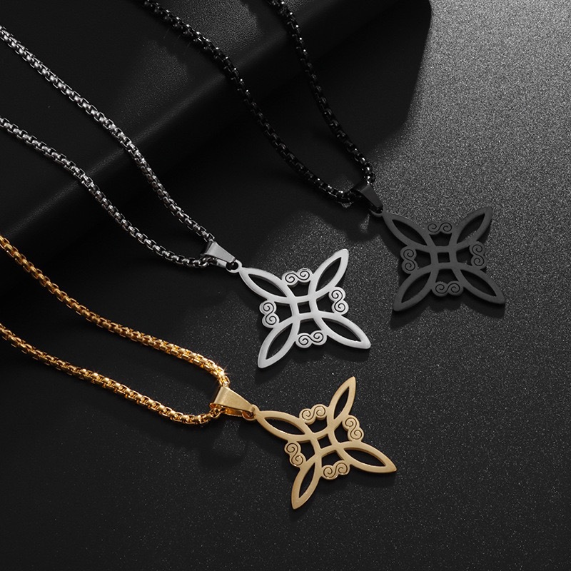 Cross-Border Hot-Selling Fashion Hit Witch Knot Necklace European and American Simple Versatile Stainless Steel Electroplated Jewelry Pendant Accessory