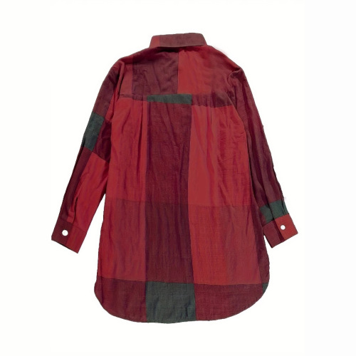 Grid pattern button-down shirt, women's casual long-sleeve stand-up collar blouses, spring and autumn wear