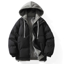 同舟保罗秋冬季男士羽绒棉衣假两件连帽情侣棉服潮牌加厚宽松外套