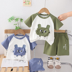 卡通兒童夏裝批發2024夏季新款小男孩薄款棉短袖短褲兩件套女童裝