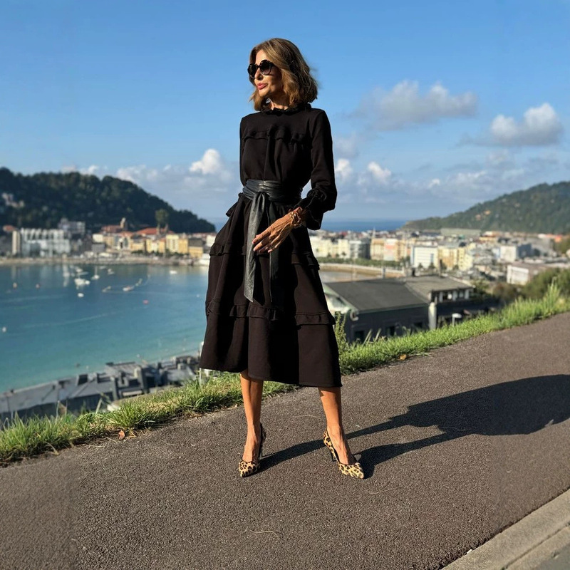 European and American cross-border ready-to-ship 2026 autumn new fashion elegant multi-layer ruffle waist-slimming dress for women