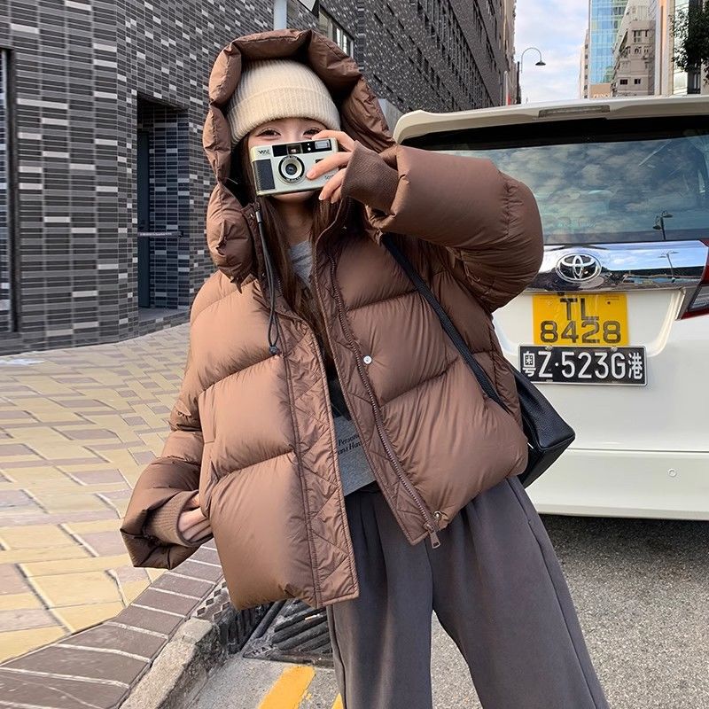 咖色短款羽绒服女2025冬季新款小个子宽松云朵泡芙加厚白鸭绒外套|undefined