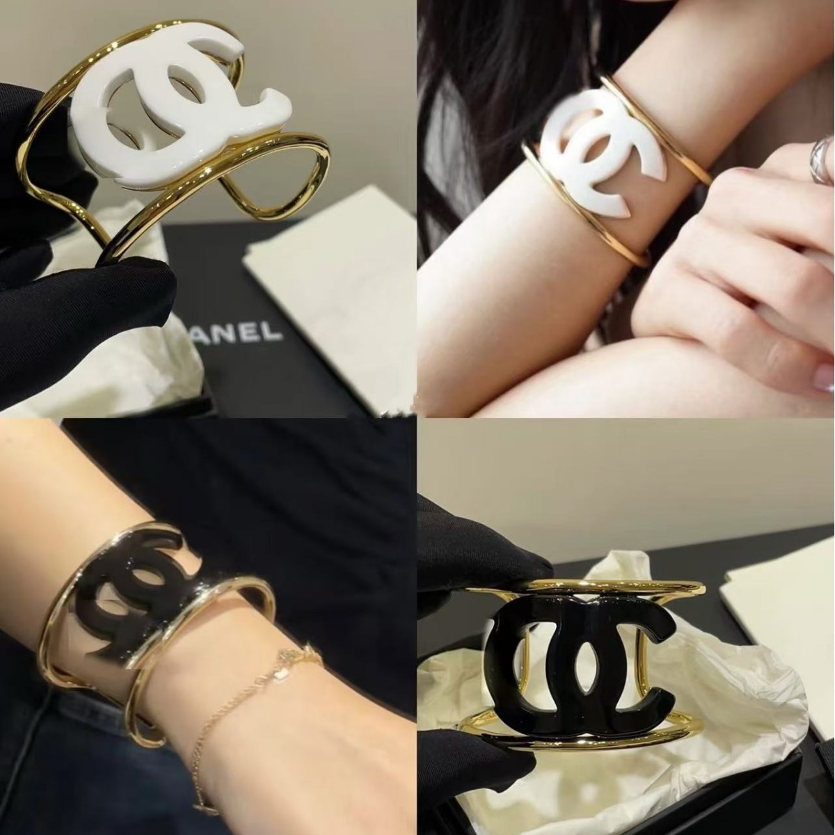 Bracker Paris classique acrylique noir et blanc creux acrylique personnalité élégante décoration de bracelet polyvalent en gros