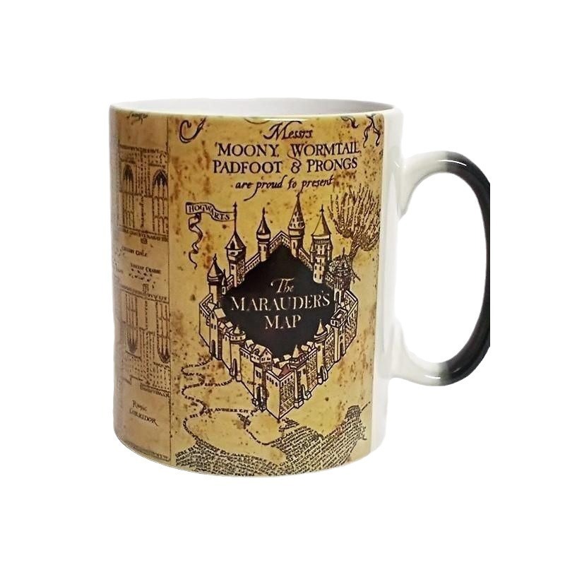 Harry Potter Live Mapa de color cambiante taza de dibujos animados película y televisión periférico de estilo europeo de cerámica simple oficina sensible a la temperatura