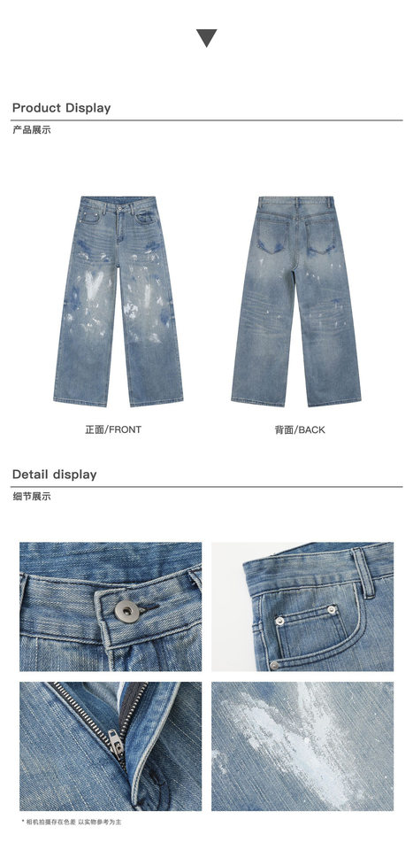 Quần jeans nam ống rộng dáng thẳng phong cách Hàn Quốc, họa tiết vẽ tay độc đáo — Màu xanh dương chi tiết 4