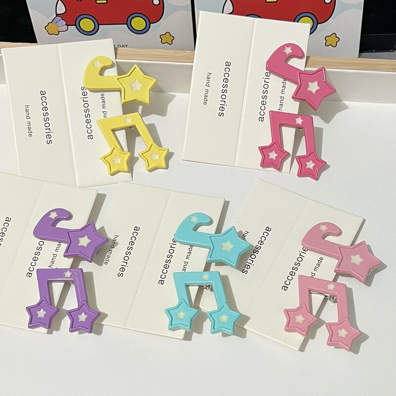 Cute candy color star note hairpin ins girl sweet girl bangs clip side hairpin headdress female children