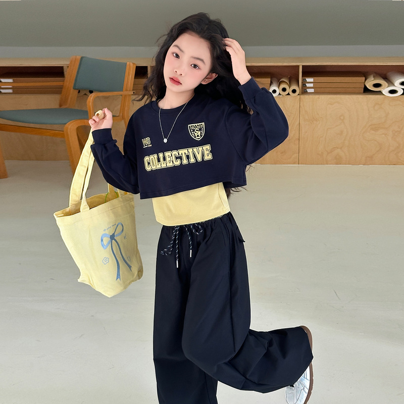 女童秋季卫衣套装2025新款女大童假两件上衣儿童洋气运动秋装衣服|undefined
