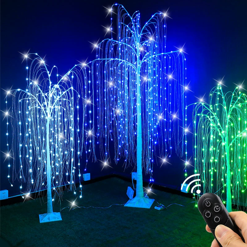Плавающая бело-желтая фантазийная цветная кедровая игла tree RGB точечный контроль willow лампа LED изменение цвета пульт дистанционного управления рыболовная леска вертикальная ивовая декоративная лампа