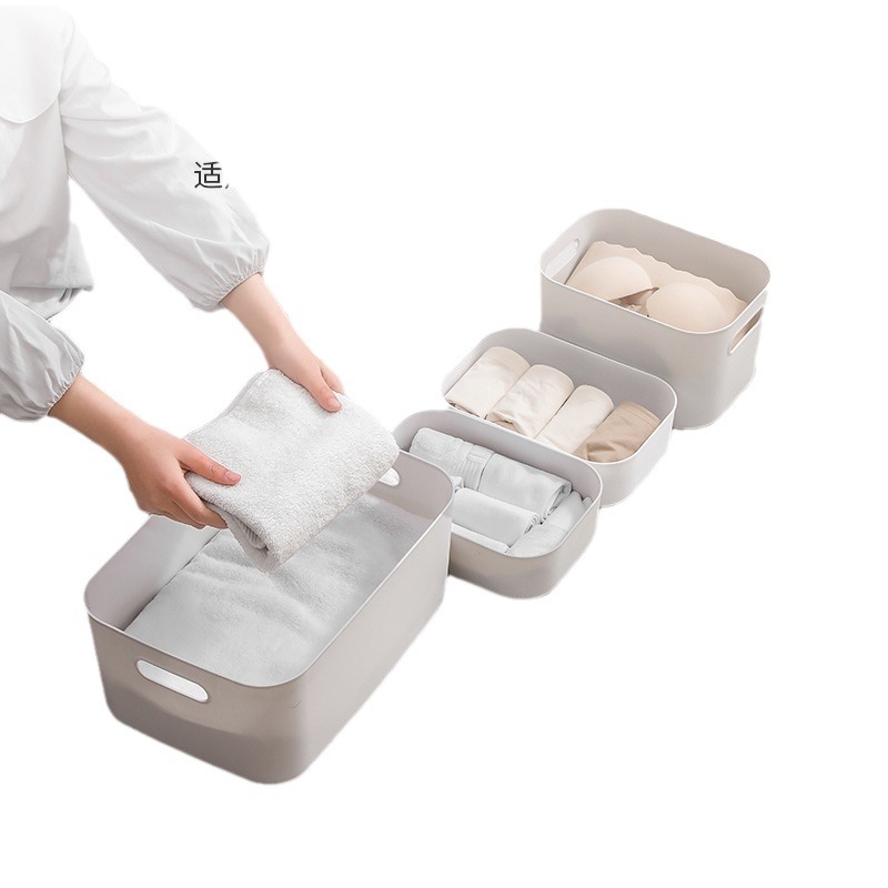 Cesta de almacenamiento para artículos diversos, snacks, cosméticos, caja de almacenamiento, organizador de ropa para dormitorio, caja de almacenamiento de escritorio con tapa de plástico