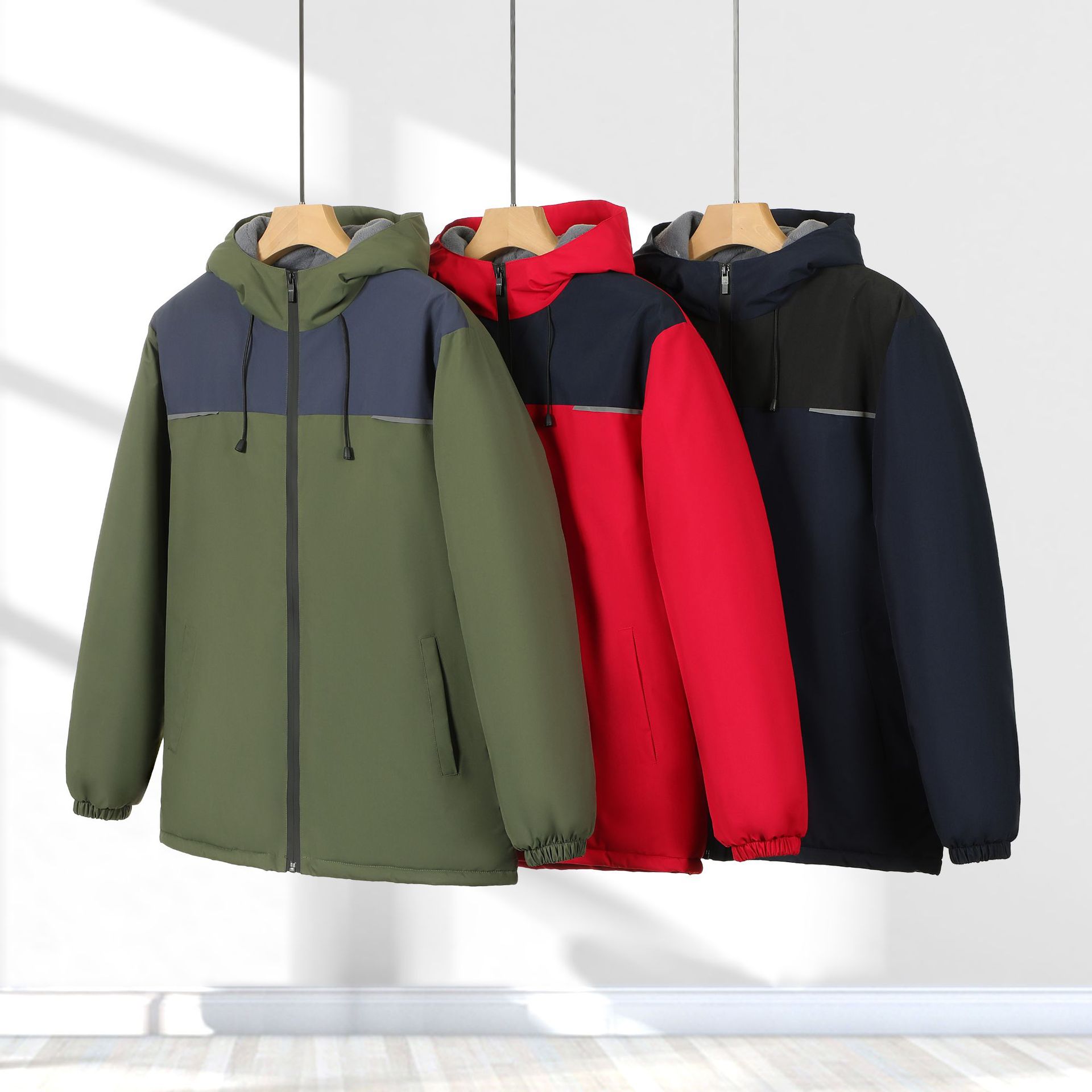 Warm Clothing, Group Clothing, Fleece-Lined Winter Jackets, Thickened, Unisex, Windproof, Hooded, Mountaineering, Cold-Proof