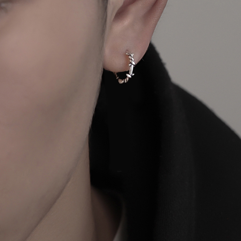 Pendientes de aro para hombre estilo rama bosque moda coreana_voghion.com