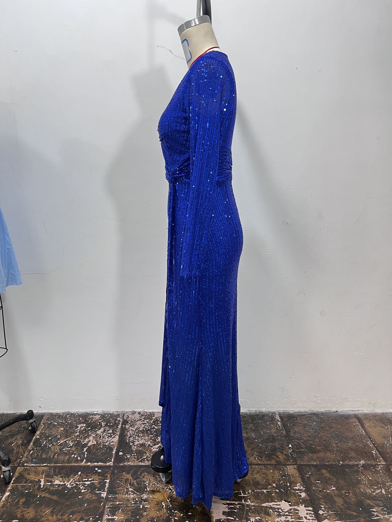 Elegantes Langarm Pailletten Abendkleid Für Damen Einfarbig_voghion.com
