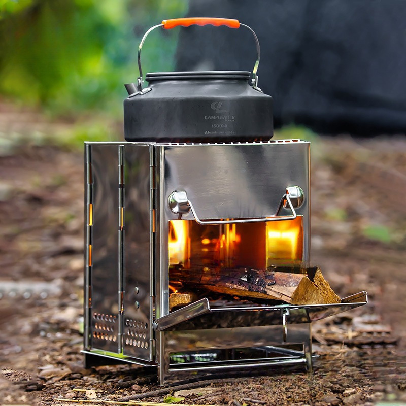 Outdoor Stainless Steel Barbecue Grill Folding Fire Table Wood Stove Camping Heating Stove Charcoal Barbecue Grill