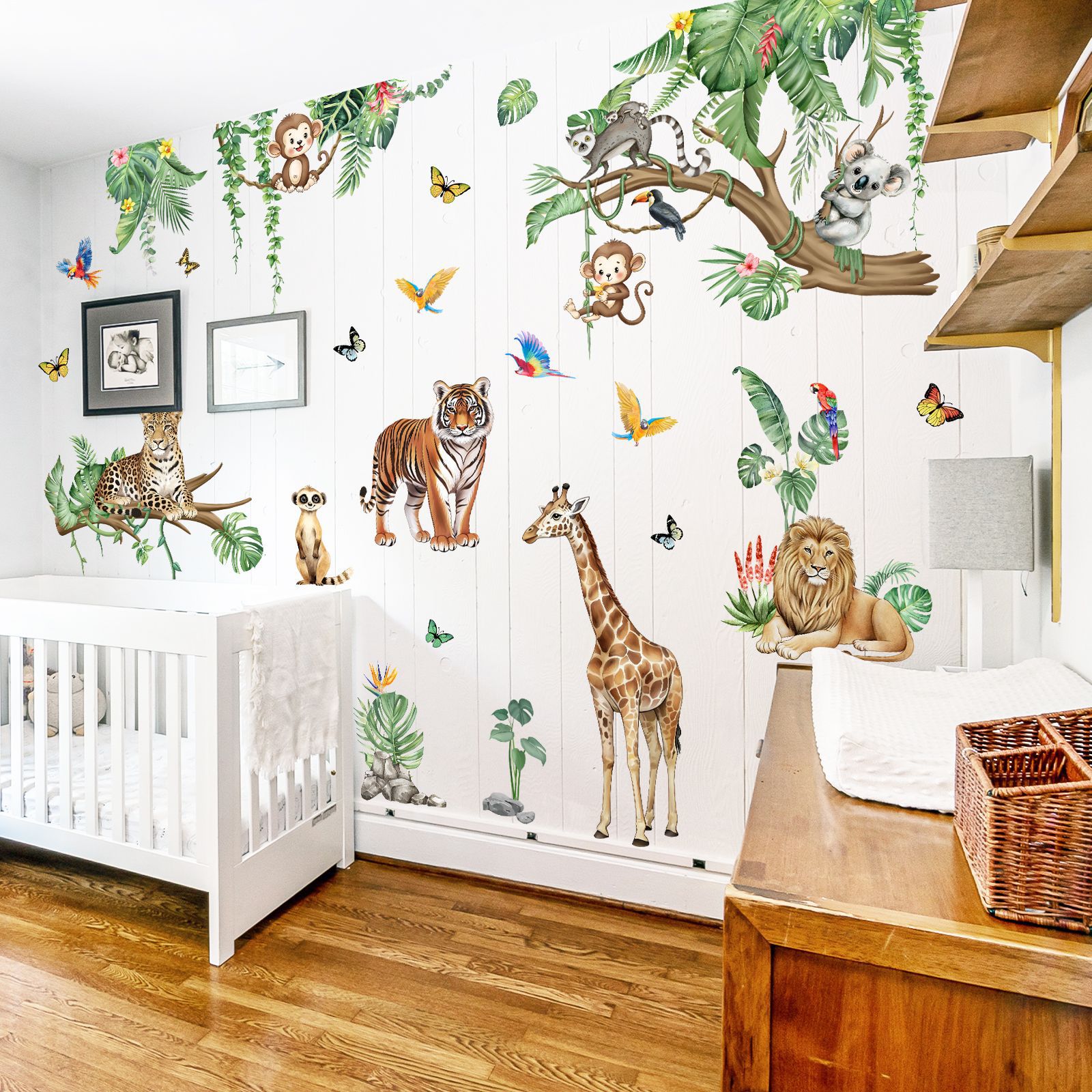 Cartoon Tree Branch Wall Sticker With Animals Birds And Butterflies_voghion.com