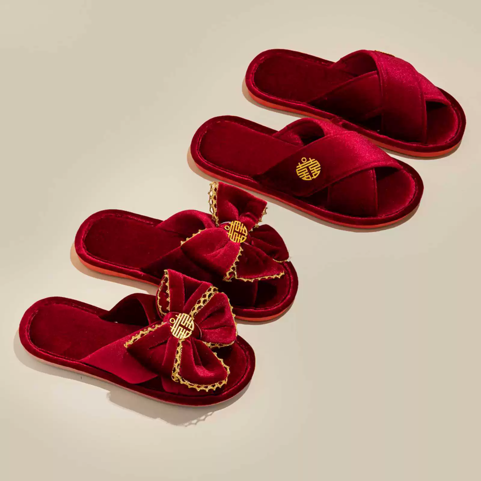 Свадебные тапочки Four Seasons большие бархатные Элитные праздничные Свадебные пары из красного золота прямые продажи с фабрики