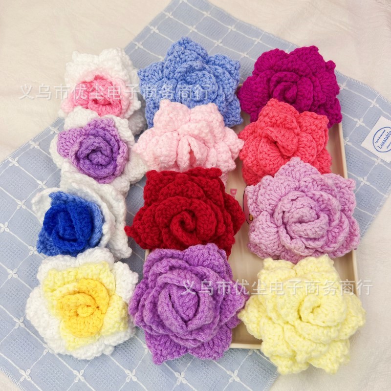 Cross-Border Handmade Crocheted Flower Wool Pointed Rose Artificial Flower Valentine's Day Mother's Day Bouquet Gift Wholesale