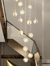 復式樓梯長吊燈輕奢大氣別墅loft客廳旋轉水晶燈創意個性地球儀燈