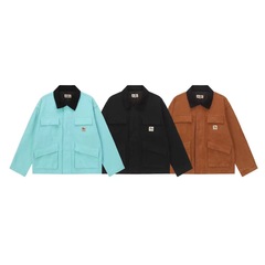 高品质stu Washed Canvas复古水洗翻领夹克拉链宽松外套情侣