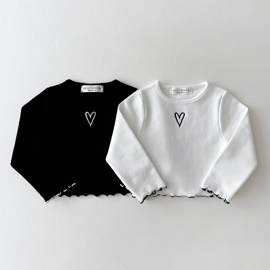 Spring and Autumn Season Korean Trendy INS Style Girls' Ruffled Edge Girl Group Sporty Style Heart-Shaped Long-Sleeved Heart Pullover