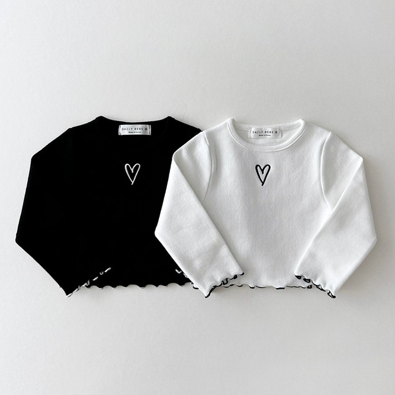 Spring and Autumn Korean Fashion Ins Girls Ear Edge Women's Group Sports Style Love Version Long Sleeve Love Pullover