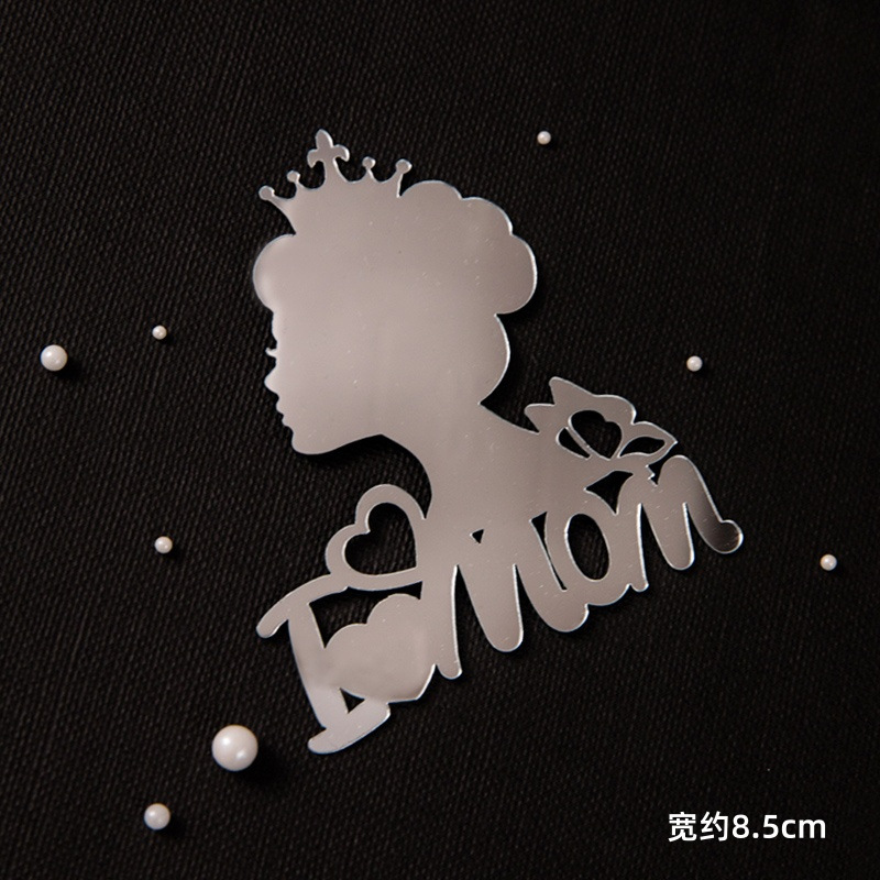 2025 Día de la Madre Gota de agua Diamante Corona Pastel Decoración Adornos Vista trasera Madre Acrílico Plug-in Mariposa Vestir