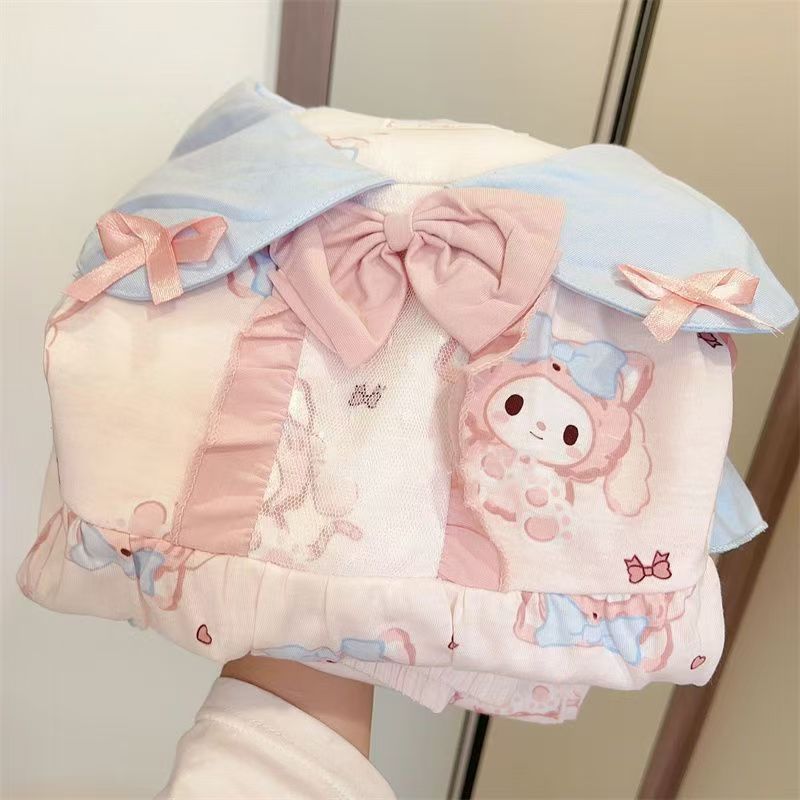 女性用の新しい夏のパジャマ、メロディーレース半袖ショーツ、日本製漫画学生ホームウェアスーツ、アウターウェア|undefined