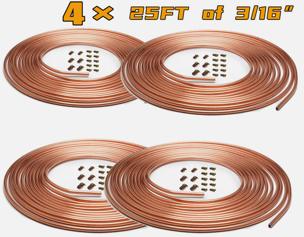 Tubo redondo de 4.76 mm con conector de cobre chapado en oro de grado industrial, línea de freno de 7.62 metros, piezas automotrices resistentes a la corrosión