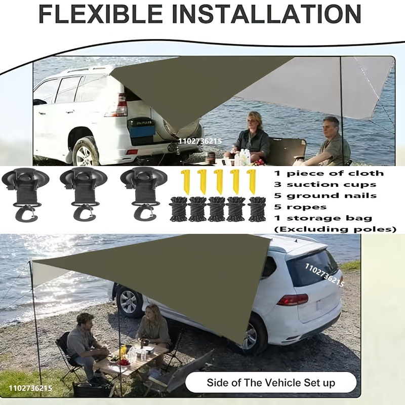 Bat-shaped car side tent, silver-coated canopy, outdoor camping rain shelter, sunshade for SUV