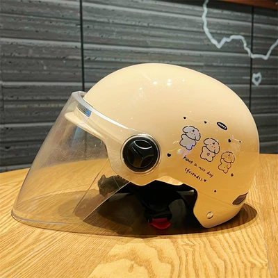 Safety Helmet, Cartoon Simple Style, Motosiklet kaskı (dəbilqə) - happy-three-puppies-transparent-long-mirror-3c-certification