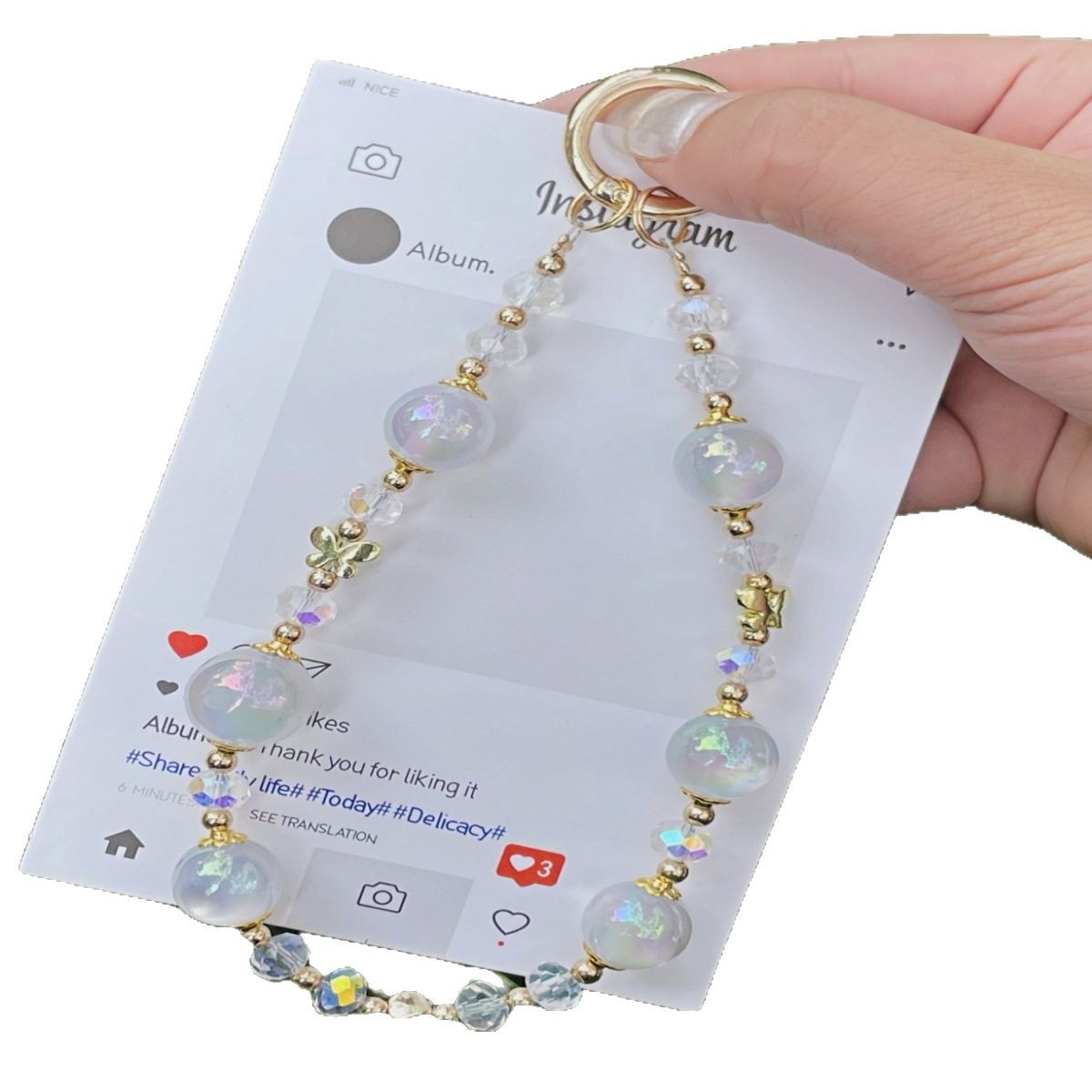 Personalidad cordón de cadena de teléfono móvil con cuentas universal estilo ins colorido streamer cristal redondo cadena corta pulsera moda al por mayor