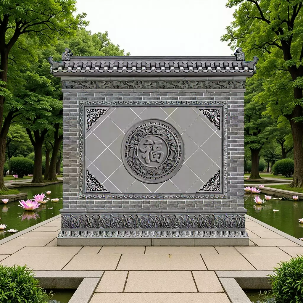 厂家定制福字砖雕中式影壁墙仿古庭院照壁墙背景墙浮雕仿古砖雕