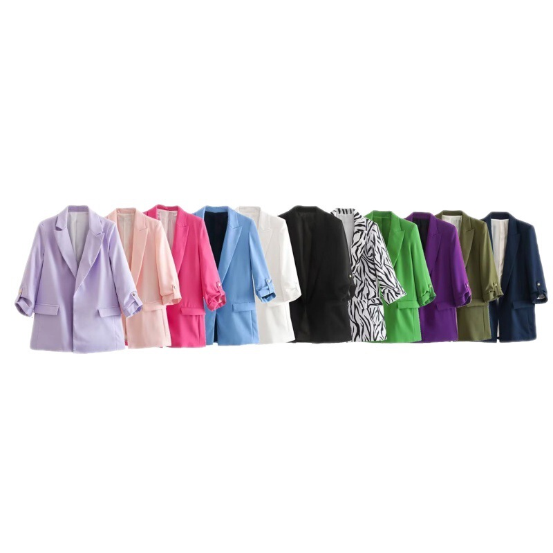Wholesale ZA women's dopamine color Spring and Autumn New French niche roll-up sleeve cardigan casual suit jacket 8138 Wholesale ZA women's dopamine color Spring and Autumn New French niche roll-up sleeve cardigan casual suit jacket 8138