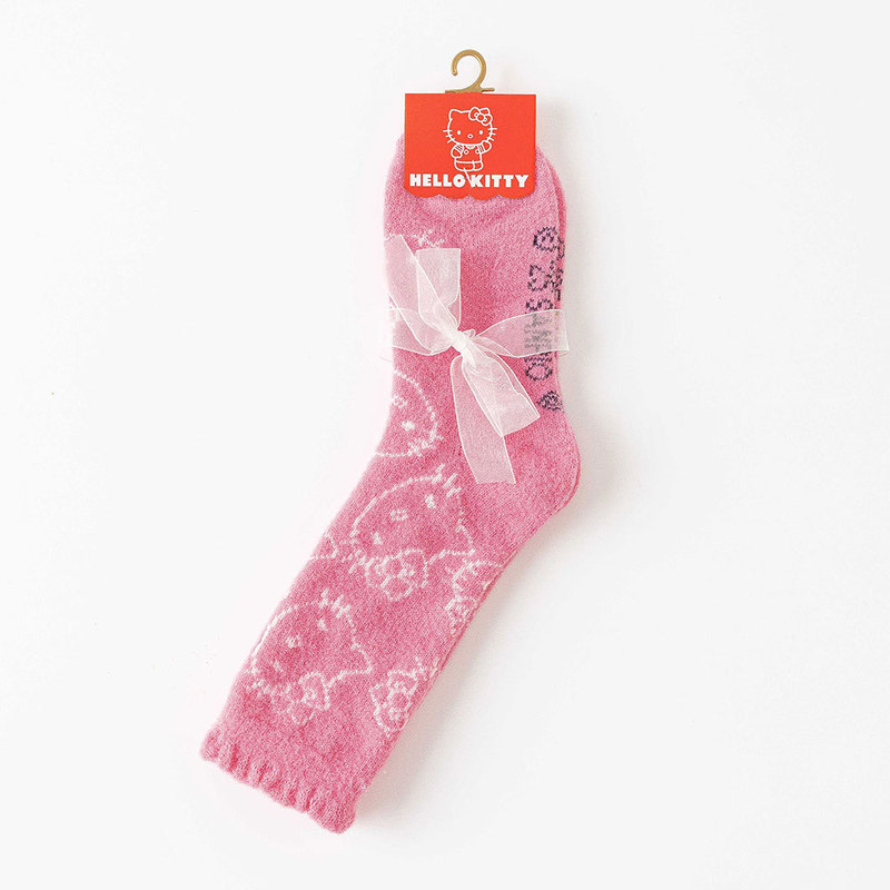 珊瑚绒袜子女中筒袜冬季加厚保暖地板袜可爱hellokitty家居睡眠袜|undefined