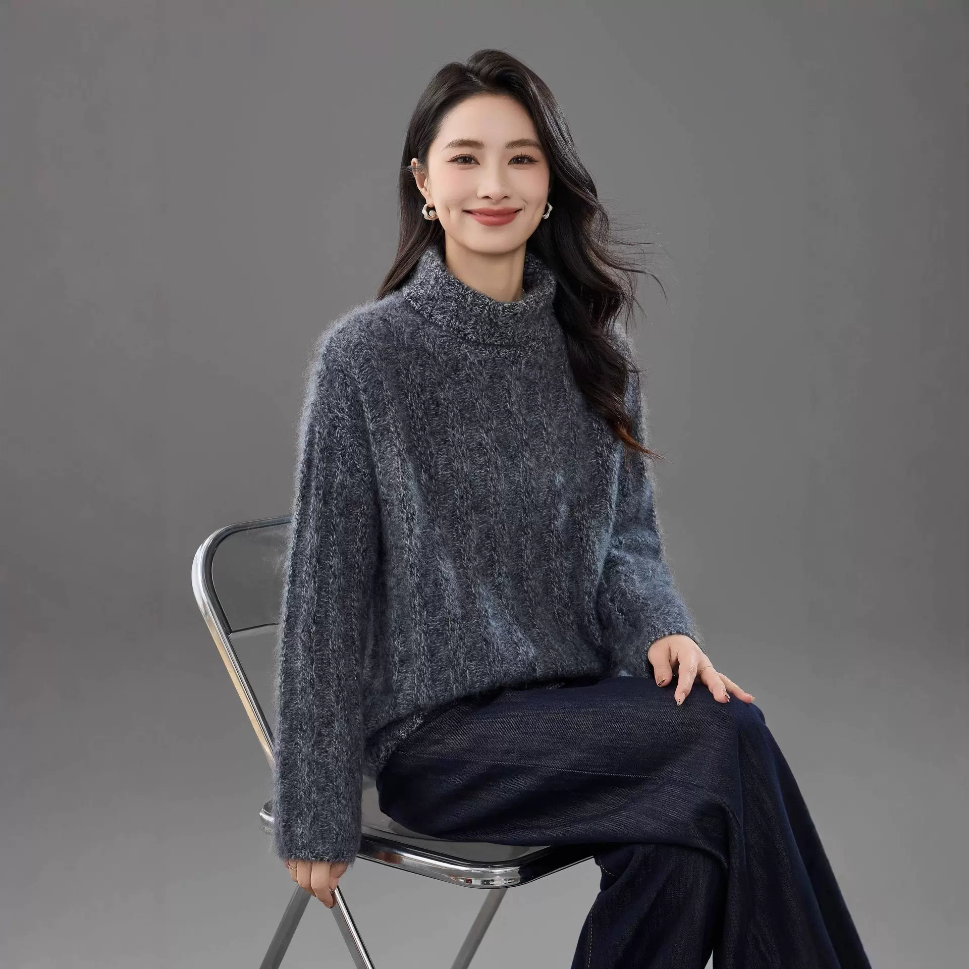 拉毛 25年新 100%澳洲羊毛 无缝拉毛高领堆堆领毛衣女 濮院毛衫厂