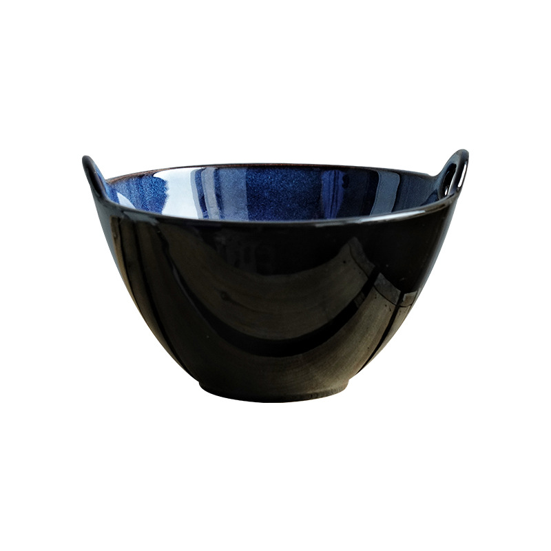 Horno de estilo nórdico, vajilla de cerámica vidriada, restaurante, ensalada de frutas para el hogar, tazón de sopa de dos orejas, tazón de ramen, tazón de arroz grande